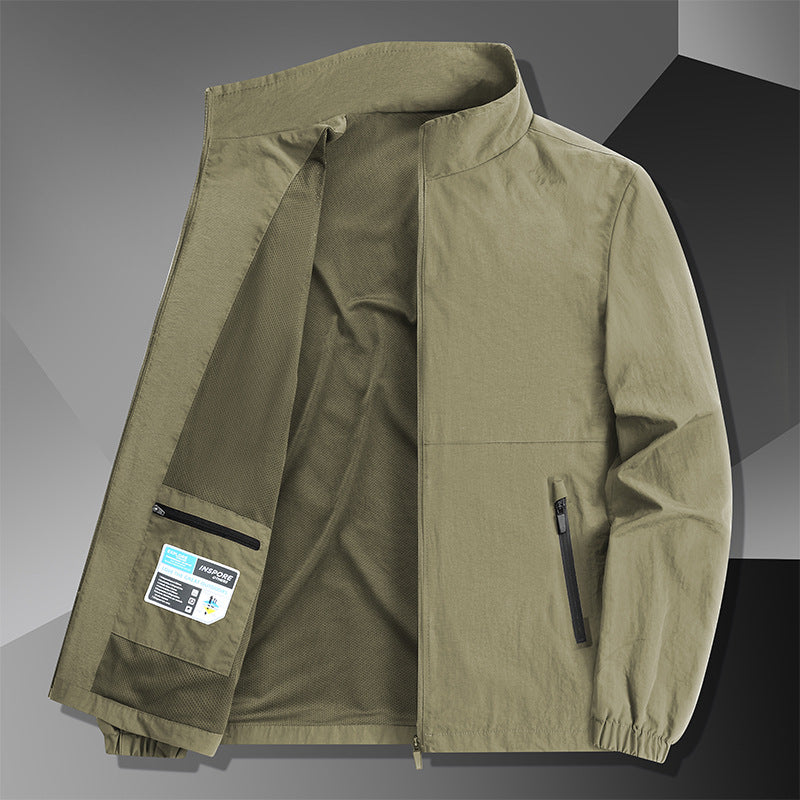 Men's Lightweight Cotton Blend Transitional Jacket with Stand-Up Collar and Concealed Zipper Mune Fashion