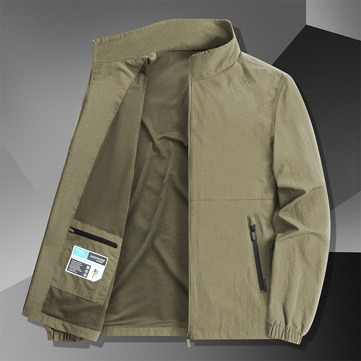 Men's Lightweight Cotton Blend Transitional Jacket with Stand-Up Collar and Concealed Zipper Mune Fashion