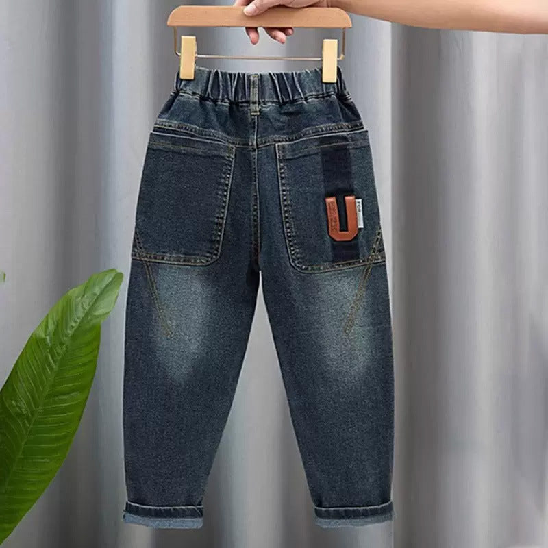 Unisex fashionable denim pants with elastic waistband and large pockets Mune Fashion
