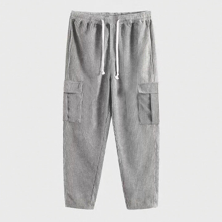 Men's tapered corduroy joggers with elastic drawstring waistband and patch flap pockets Mune Fashion
