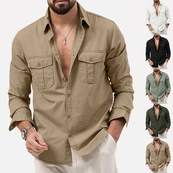Men's shirt with two chest pockets, made of cotton blend, featuring a Kent collar and boxy casual cut Mune Fashion