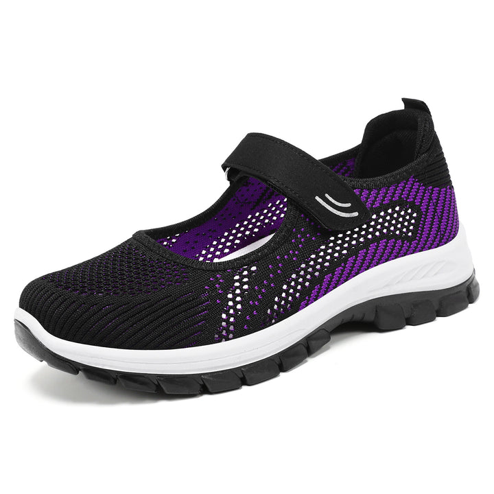 Women's breathable knitted Mary Jane walking sneakers with Velcro and cushioning lightweight sole Mune Fashion