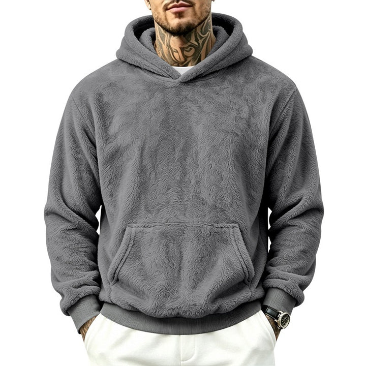 Men's Cozy Fleece Hoodie with Kangaroo Pocket and Ribbed Hem Mune Fashion