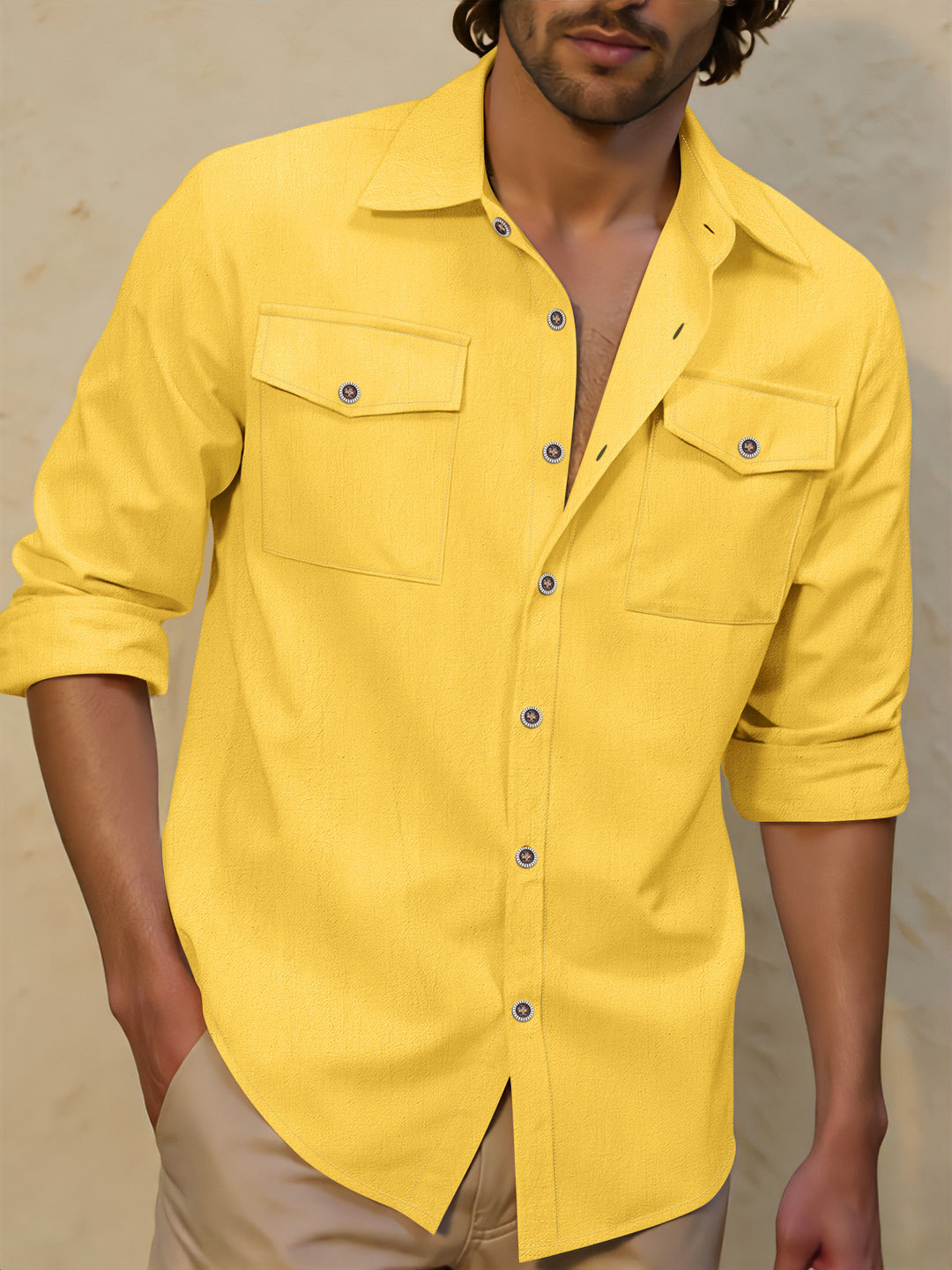 Men's casual shirt with chest pockets, Kent collar, and rolled-up sleeves Mune Fashion