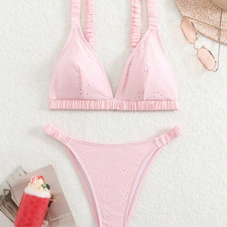 Women Triangle Bikini Set with Playful Ruffle Design Mune Fashion