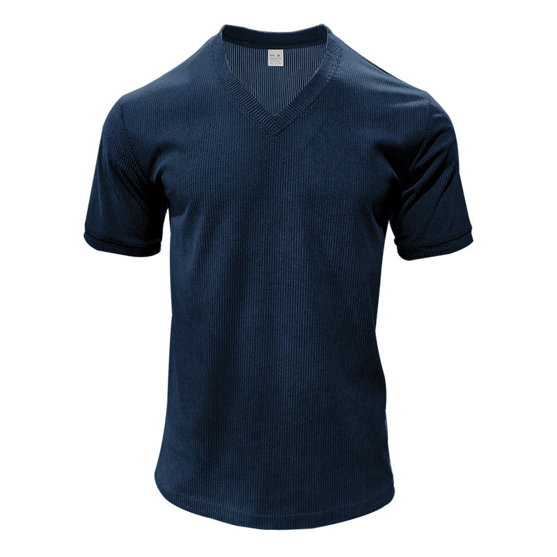 Men's structured V-neck ribbed jersey shirt with short sleeves and a slim fit Mune Fashion
