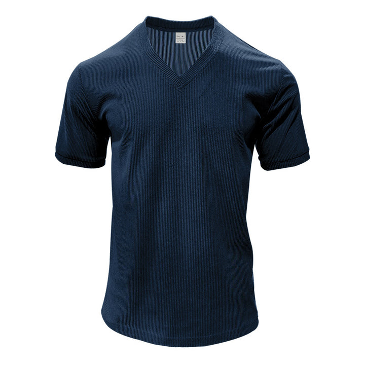 Men's structured V-neck ribbed jersey shirt with short sleeves and a slim fit Mune Fashion