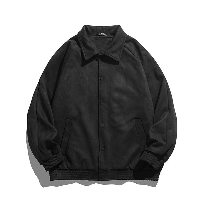 Unisex  oversized suede-effect bomber jacket with ribbed hem and snap front Mune Fashion