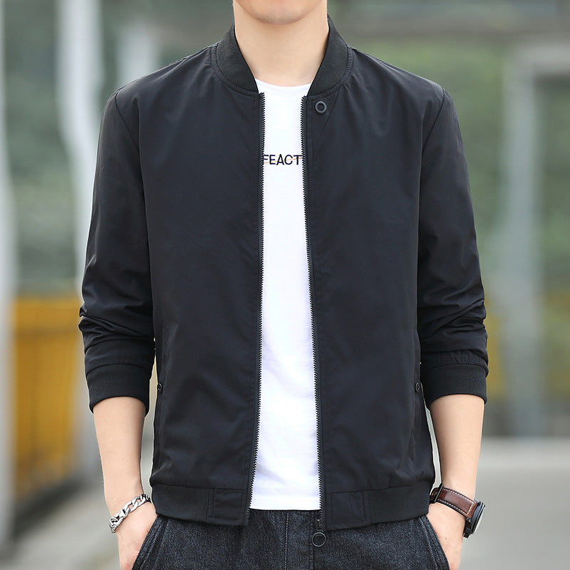 Men's Minimalist Nylon Bomber with Concealed Two-Way Zipper and Ribbed Collar Mune Fashion