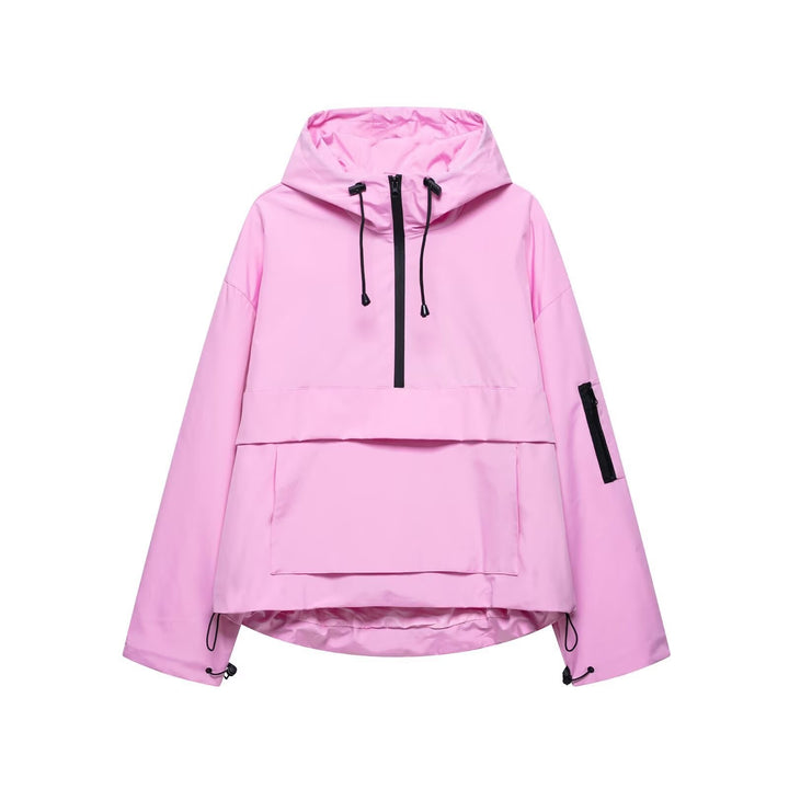 Women's nan windproof oversized anorak with half zip, kangaroo pocket, and adjustable hood Mune Fashion