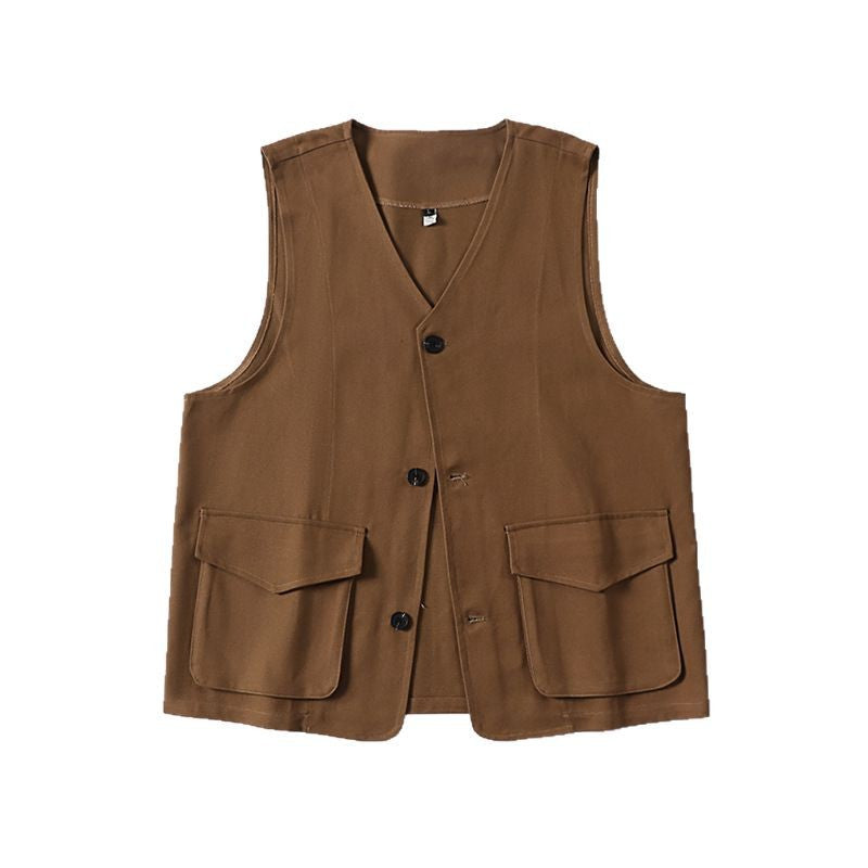Men's multifunctional cotton vest with patch pockets and V-neck Mune Fashion