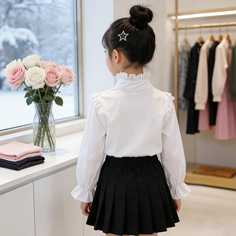 Girls elegant ruffle blouse with decorative bow closure Mune Fashion