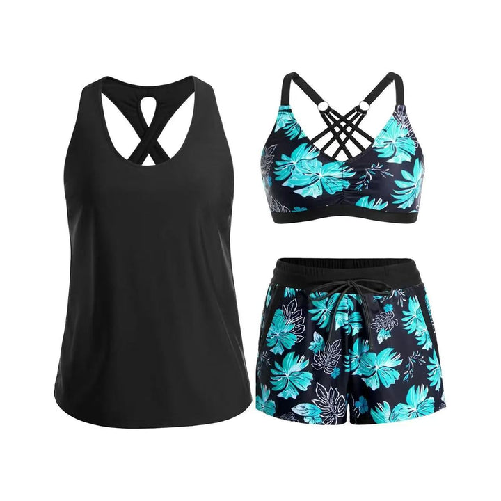 Ladies' sports swimsuit set with stylish racerback and shorts Mune Fashion