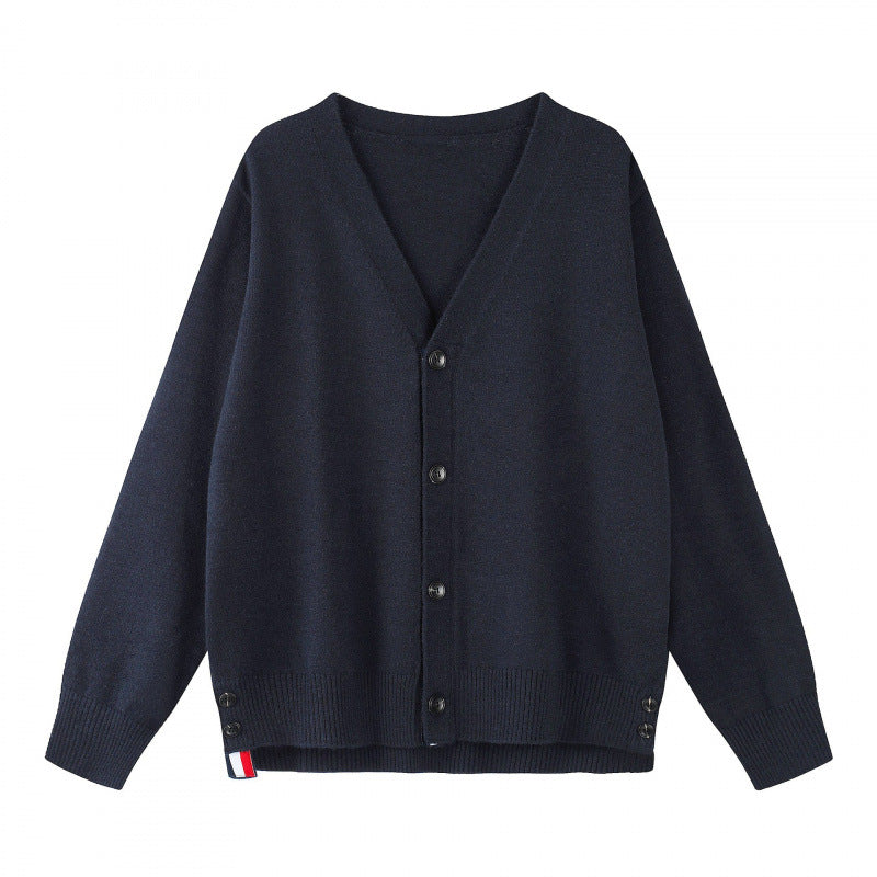 Unisex Oversize V‑Neck Knitted Cardigan with Button Placket and Side Press Buttons Mune Fashion