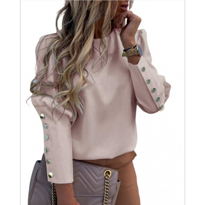 Women's Lightweight Blouse with Leopard Print, Balloon Sleeves and Decorative Button Placket Mune Fashion