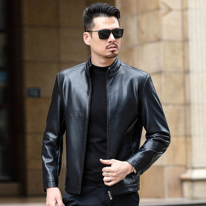 Men's imitation leather transitional jacket with stand-up collar and concealed zipper Mune Fashion