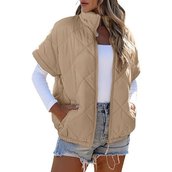 Women's short-sleeve quilted vest with stand-up collar, zipper, and side pockets Mune Fashion