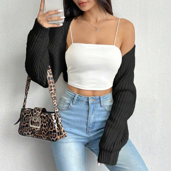 Women's short bolero made of coarse ribbed knit with oversized sleeves Mune Fashion