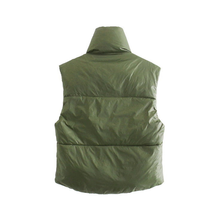 Women's short-cut quilted vest with high stand-up collar and extended back Mune Fashion