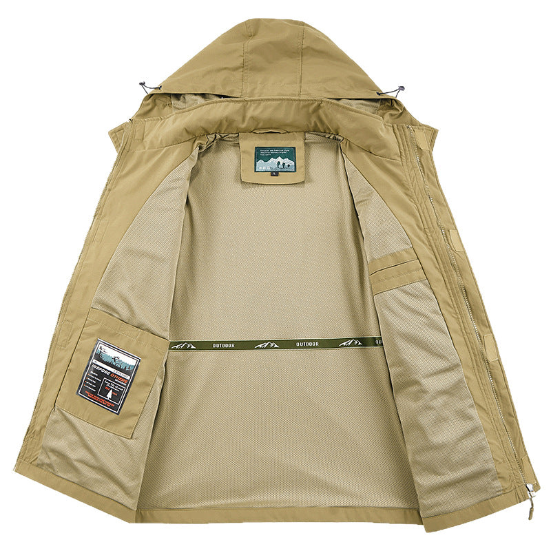 Men's Field Utility Outdoor Jacket with Hood, Multi-Pockets and Mesh Lining Mune Fashion