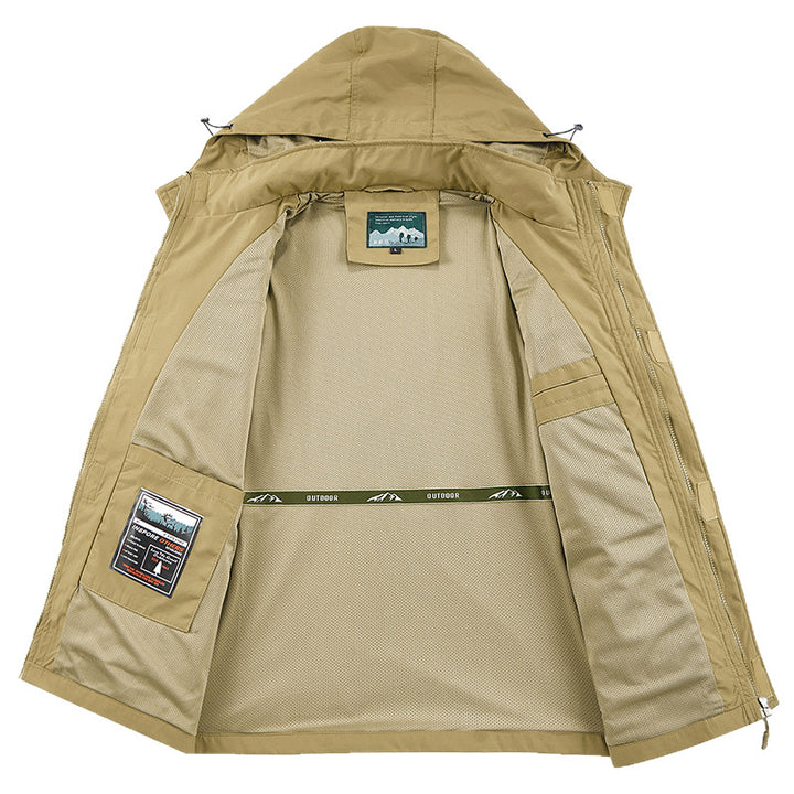 Men's Field Utility Outdoor Jacket with Hood, Multi-Pockets and Mesh Lining Mune Fashion