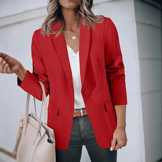 Women's Light Stretch Blazer with Shawl Collar, One-Button Closure and Three-Quarter Sleeves Drune