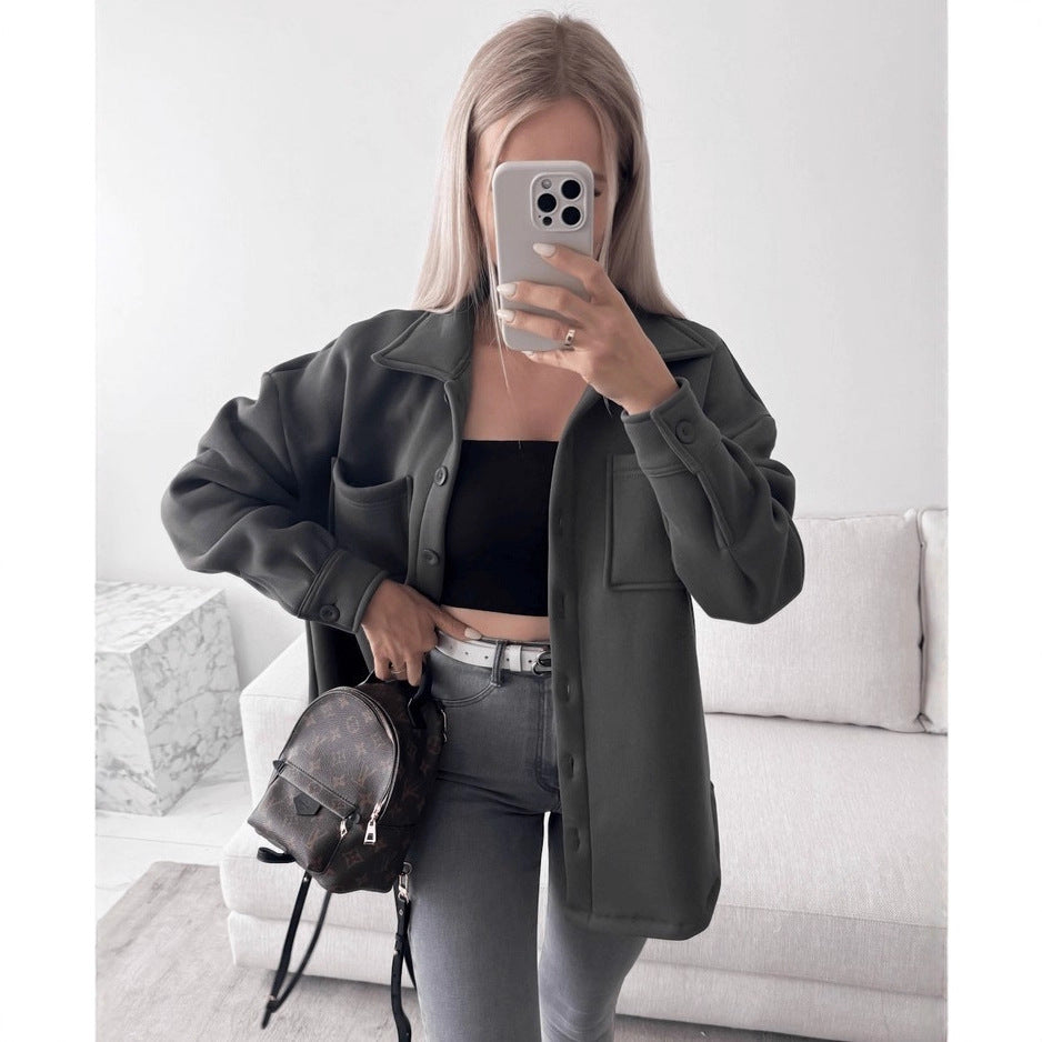Women Oversized Shirt Jacket Shacket made of soft wool blend with patch chest pockets Mune Fashion