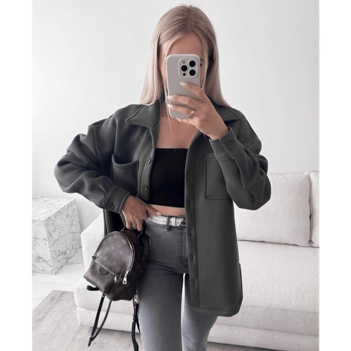 Women Oversized Shirt Jacket Shacket made of soft wool blend with patch chest pockets Mune Fashion