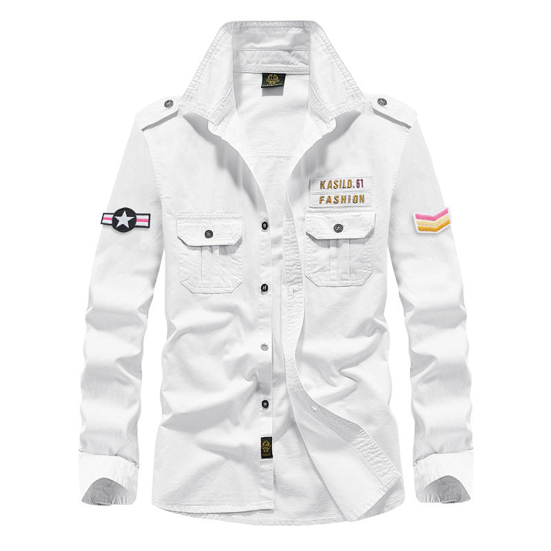 Men's Military Cotton Field Shirt with Patch Applications and Applied Chest Pockets Mune Fashion