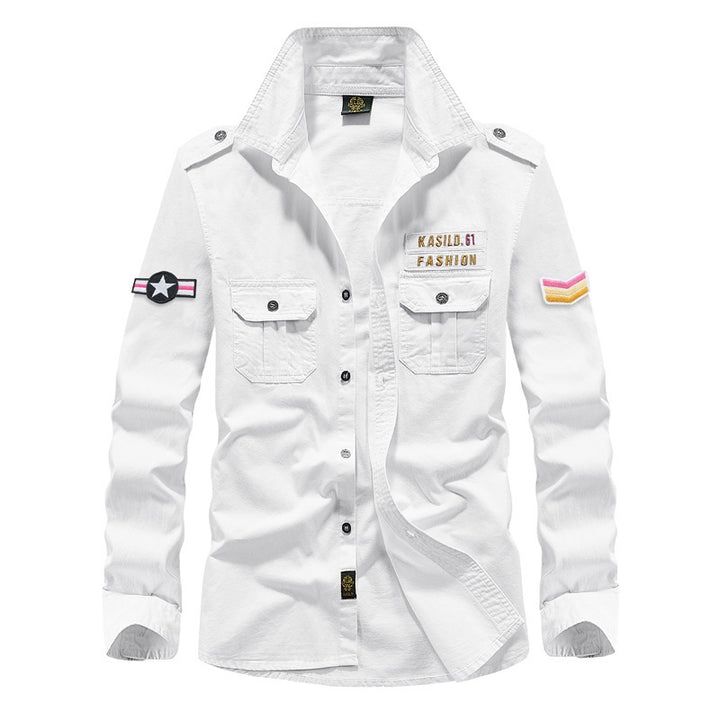 Men's Military Cotton Field Shirt with Patch Applications and Applied Chest Pockets Mune Fashion