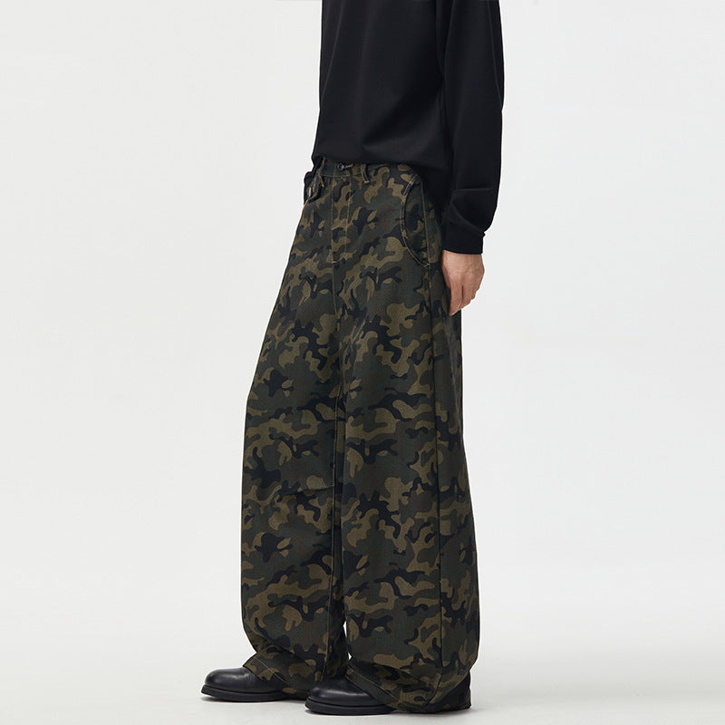 Men's Ultra Wide Camouflage Palazzo Pants with Straight Leg and Textured Canvas Quality Mune Fashion