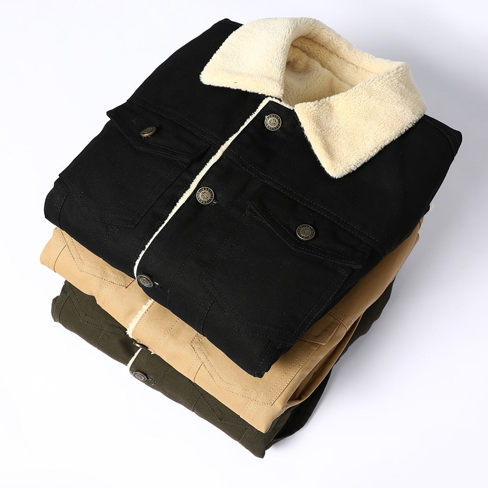Men's canvas trucker jacket with teddy fleece lining and flap pockets Mune Fashion
