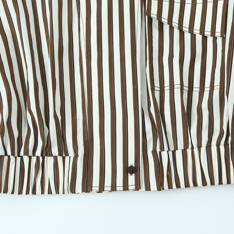 Women's Oversized Shirt Jacket with Stand Collar, Chest Pocket, and Elastic Hem Mune Fashion