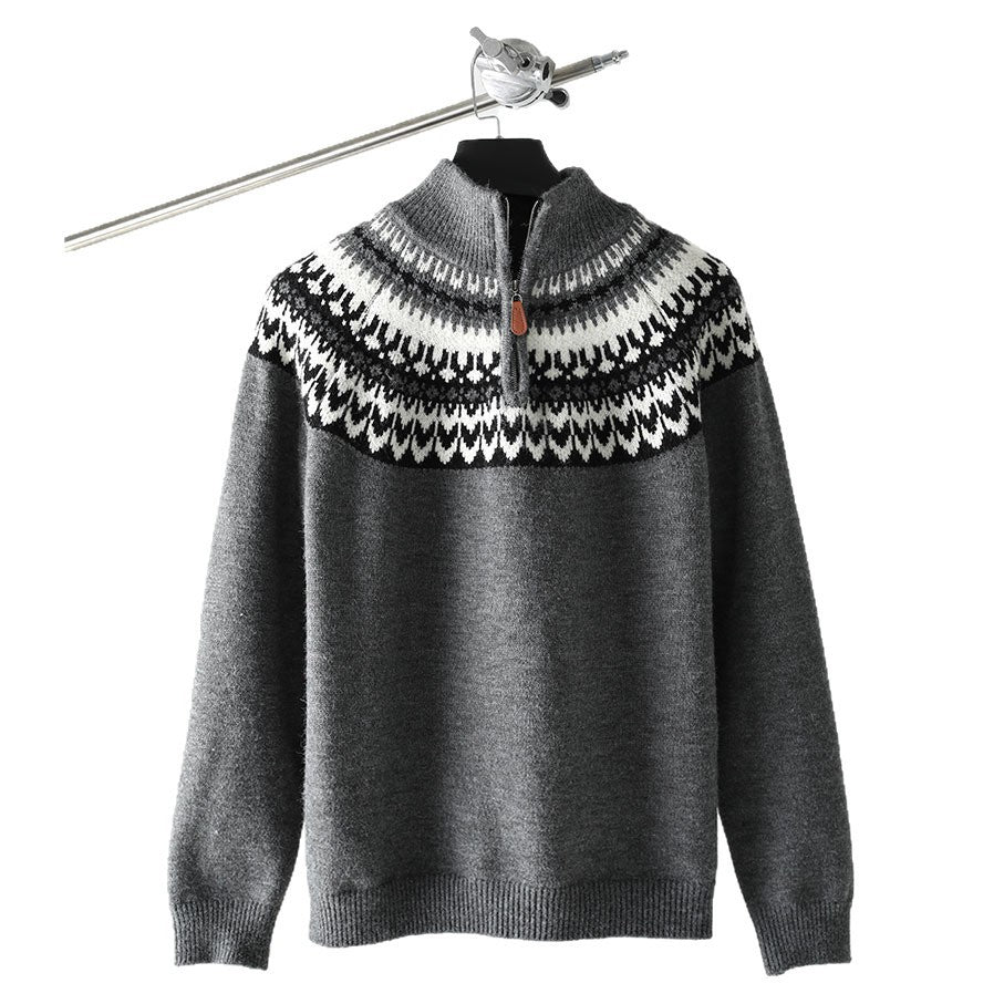 Men's chunky knit pullover with stand-up collar and zipper Mune Fashion