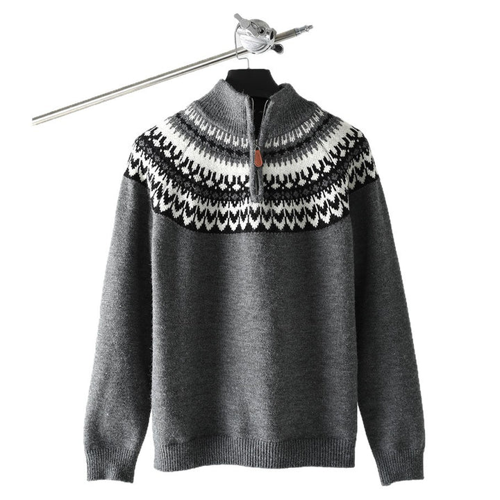 Men's chunky knit pullover with stand-up collar and zipper Mune Fashion
