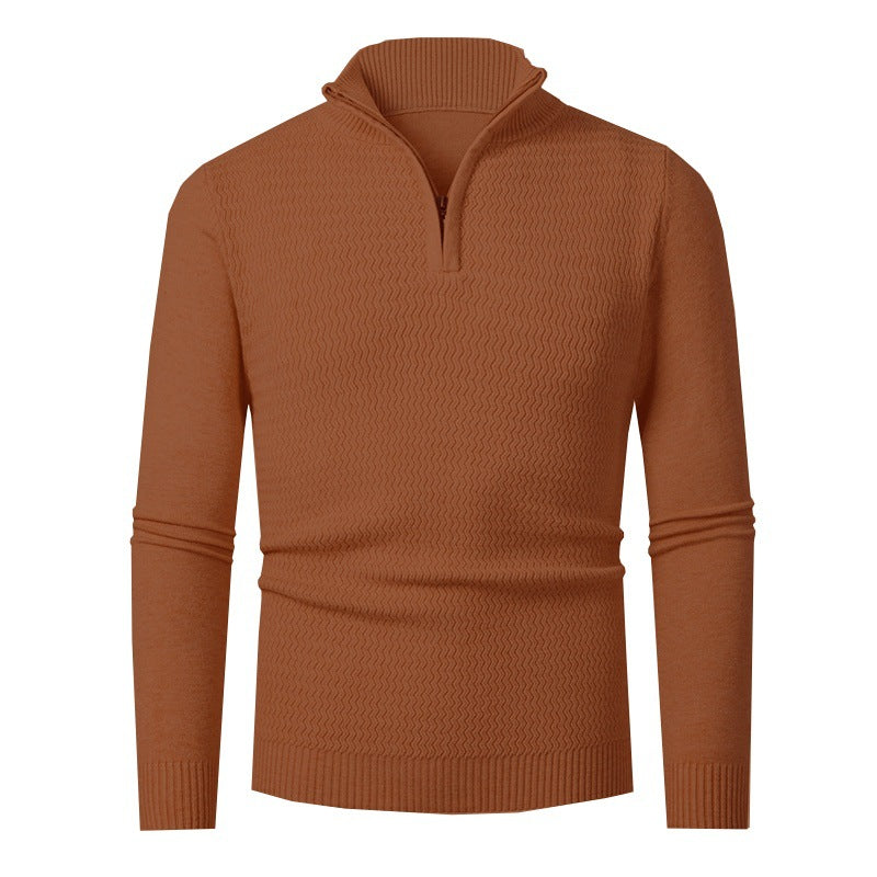 Men's fine-knit half-zip sweater with structured wave pattern and standing collar Mune Fashion