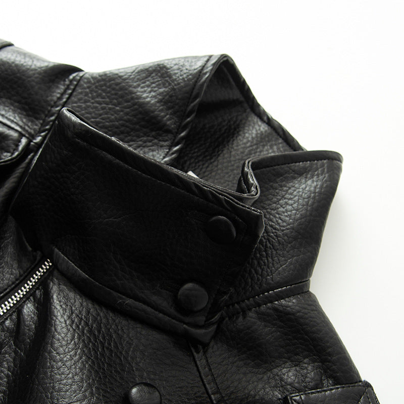 Women's nano asymmetric oversized faux leather jacket with stand-up collar, shoulder epaulettes and drawstring hem Mune Fashion