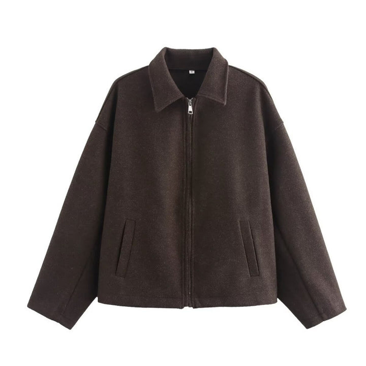 Women's Oversized Fleece Jacket with Zipper and Shirt Collar Mune Fashion