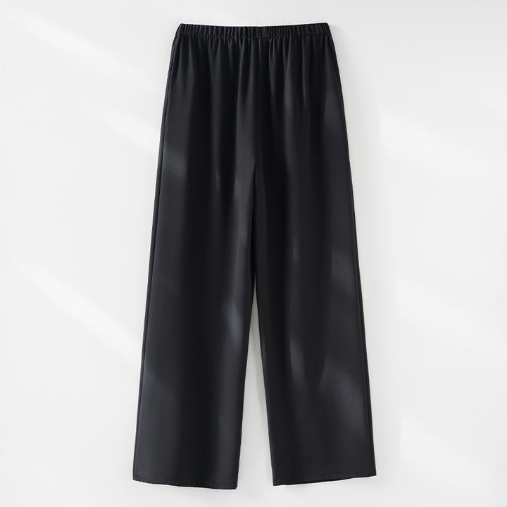 Women's Wide Satin Pants with Elastic Waistband and Flowing Palazzo Silhouette Mune Fashion
