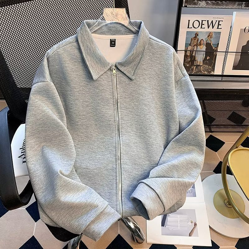 Men's Zip Sweat Jacket with Shirt Collar and Oversized Cut Mune Fashion