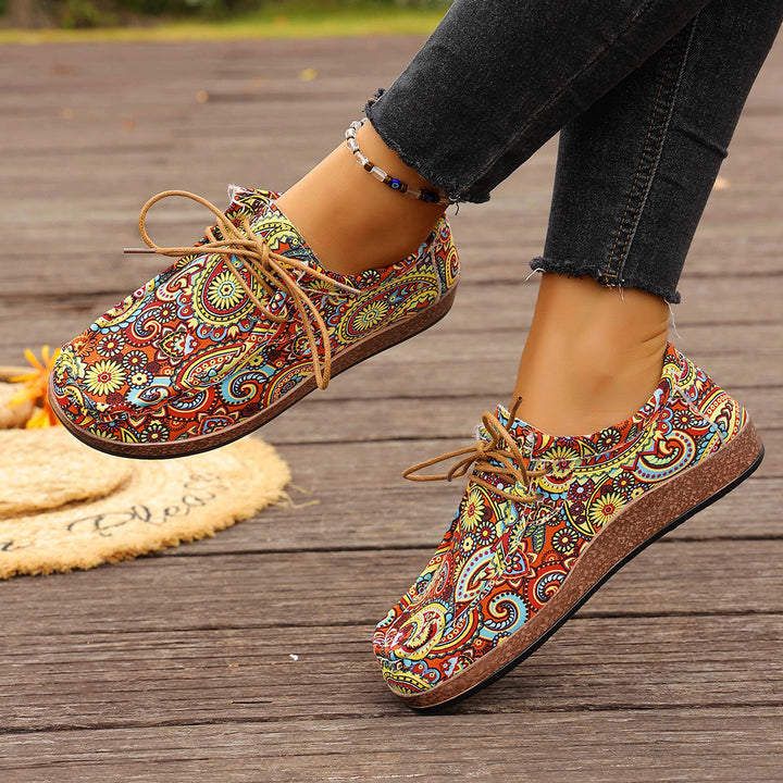 Women's colorful patterned canvas lace-up shoes with lightweight platform sole Mune Fashion