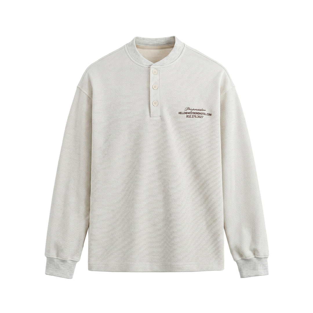 Unisex Structured Henley Sweater with Button Placket and Ribbed Stand Collar Mune Fashion