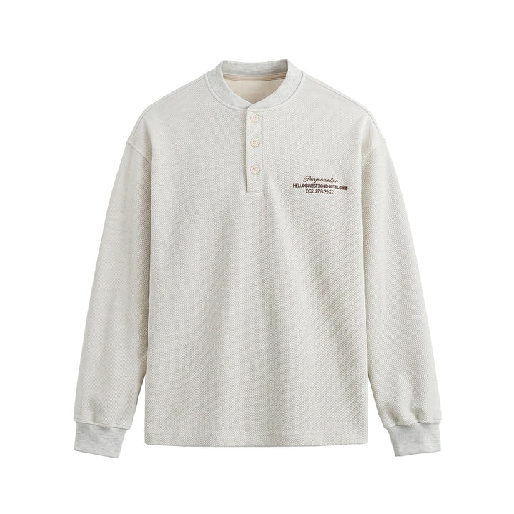 Unisex Structured Henley Sweater with Button Placket and Ribbed Stand Collar Mune Fashion