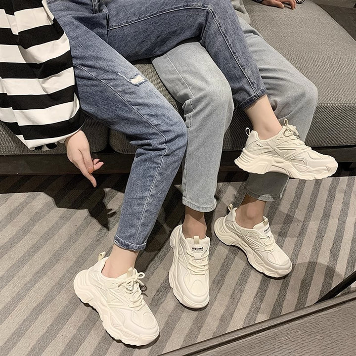 Unisex eye-catching chunky sneakers with breathable mesh upper, padded heel chamber, and sculpted platform heel Mune Fashion