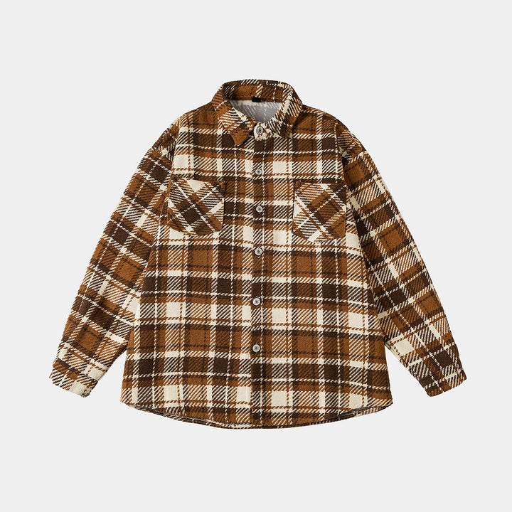 Unisex Checked Overshirt Jacket in Shacket Style with Patched Chest Pockets and Relaxed Oversized Fit Mune Fashion