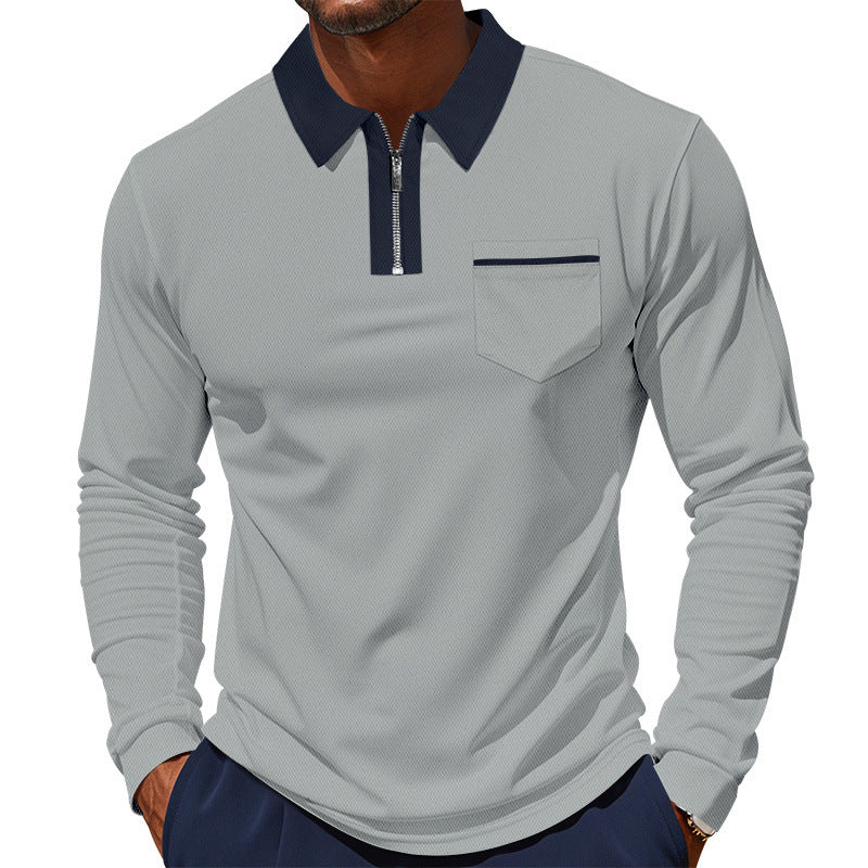 Men's long-sleeved polo with half zip, patch chest pocket, and fine structure jersey quality Mune Fashion