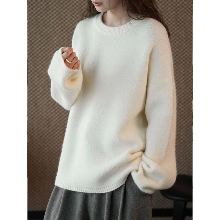 Women Soft Oversize Knit Sweater with Round Neckline Mune Fashion