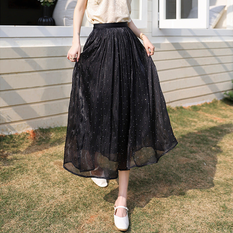Women's pleated maxi skirt with subtle rhinestone details and elasticated comfort waistband Mune Fashion