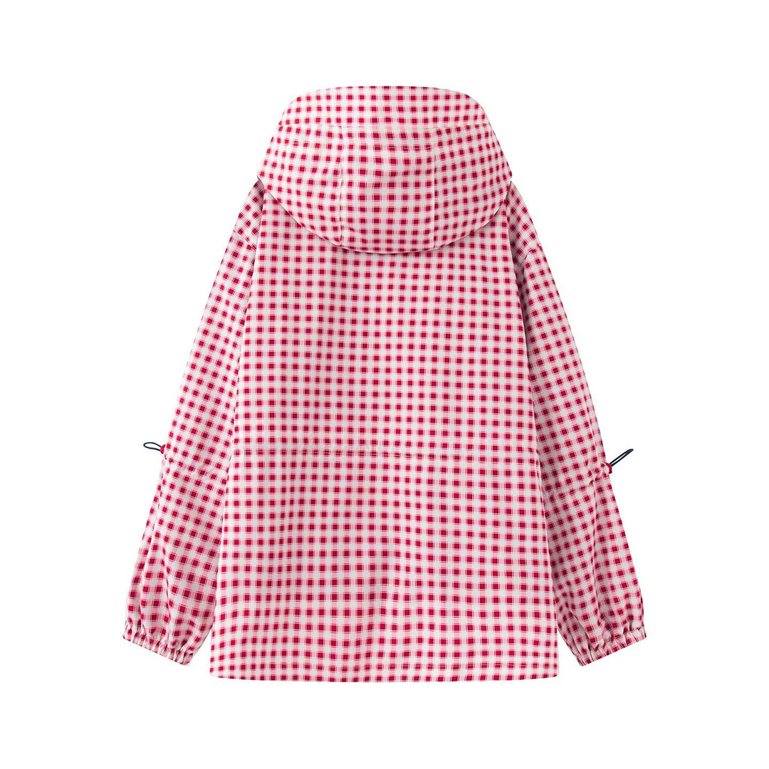 Women's Checked Transitional Jacket with Hood, Drawstring and Water-Repellent Coating Mune Fashion