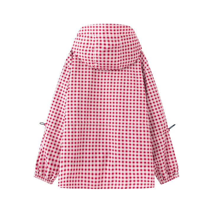Women's Checked Transitional Jacket with Hood, Drawstring and Water-Repellent Coating Mune Fashion